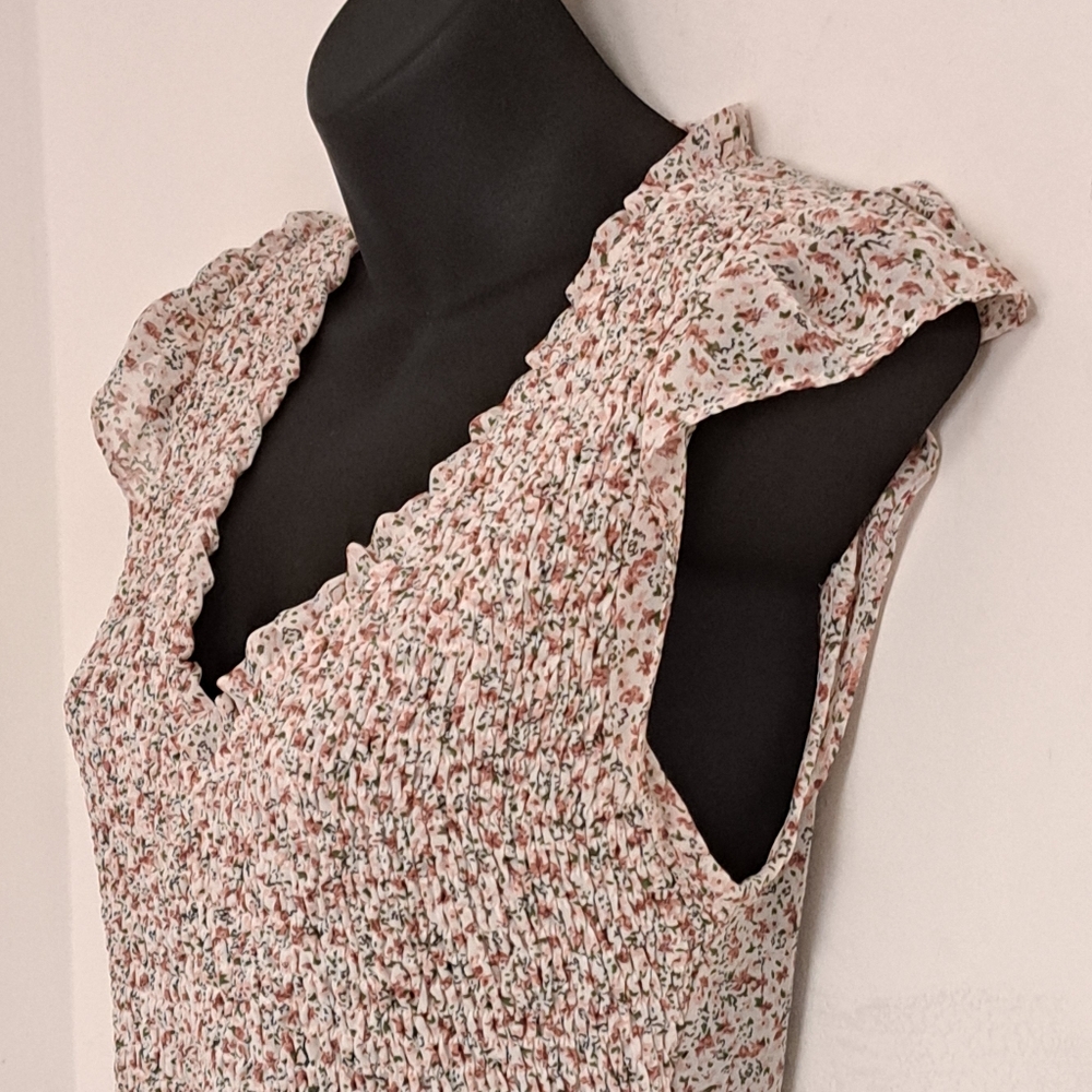 Promesa Floral BOHO Praire Chic Smocked Sleeveless Blouse Misses Size Small - Picture 6 of 8